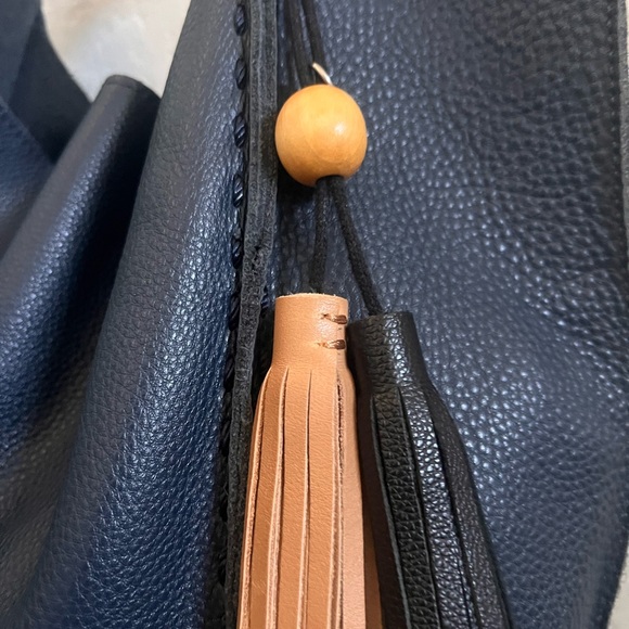 The Sak Los Feliz Large Navy Leather Hobo Bag with Tassel - Picture 4 of 5